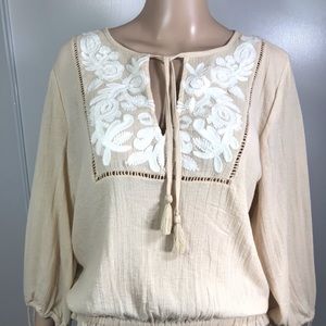 Lucky Brand Long Sleeve Blouse Beige Size M NWT